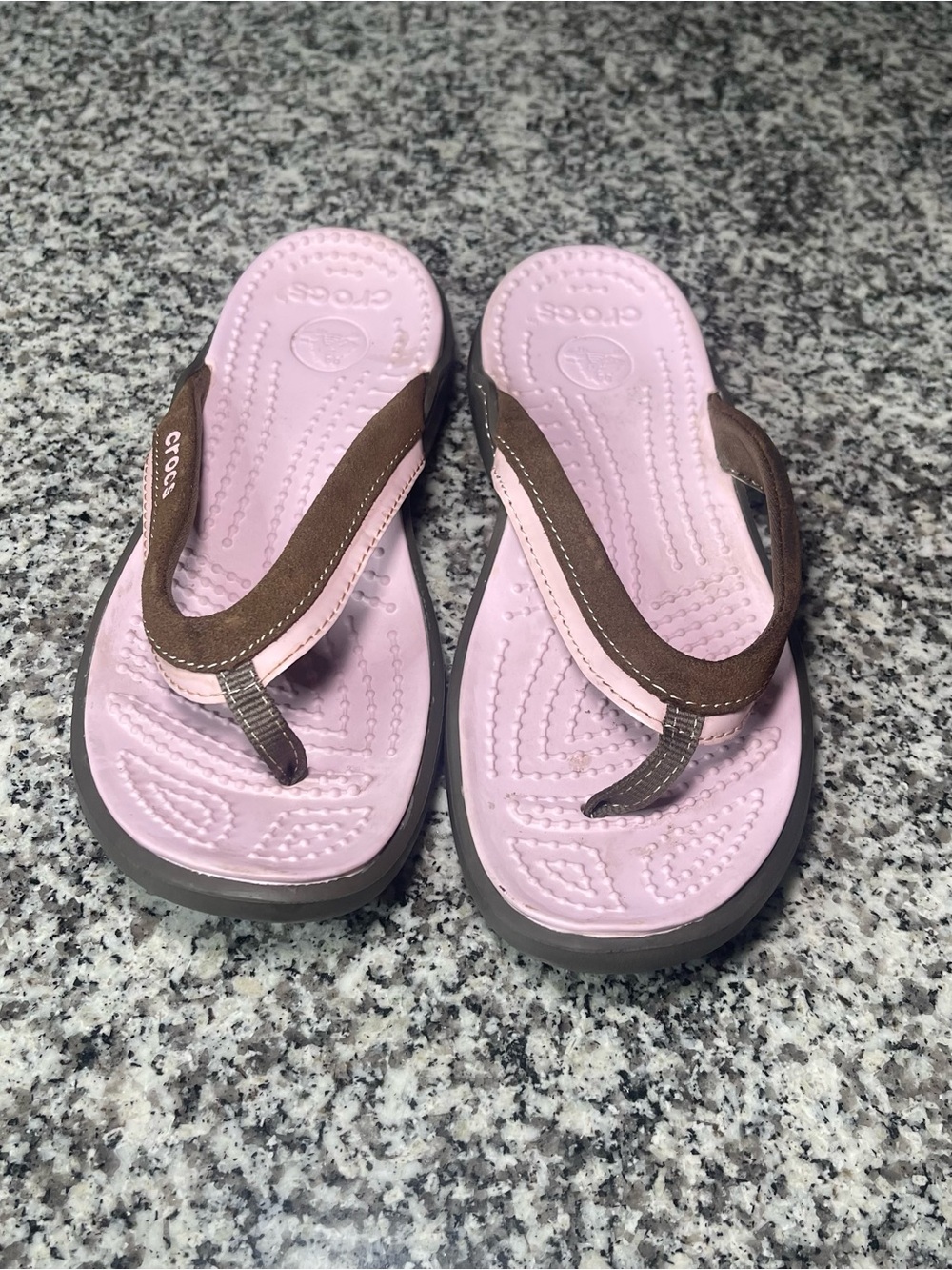 Crocs Capri Flip Flops Women Size 8 Pink Brown Comfort Sandals Rubber Shoes